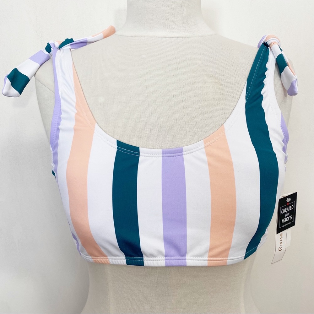 HULA HONEY NWT Macys vertical stripe tie back striped padded bikini swim top L
